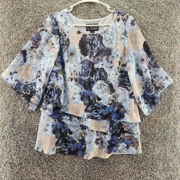 Alex Evenings Large blue floral 3/4 sleeve blouse - Picture 1 of 8
